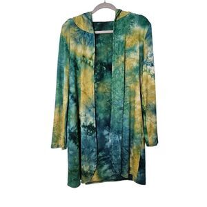 Blumin green tie dyed soft hooded cardigan. Size L.